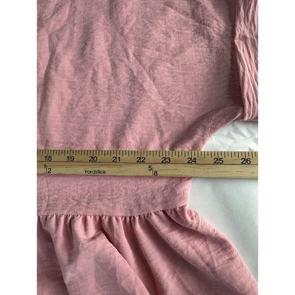 Entro Top Women L Pink Cuffed Short Sleeve Babydoll Flowy V Neck Blouse - Picture 9 of 10